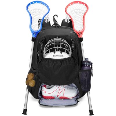 GOBUROS Lacrosse Equipment Backpack with Stick Holder & Hidden Zipper Net