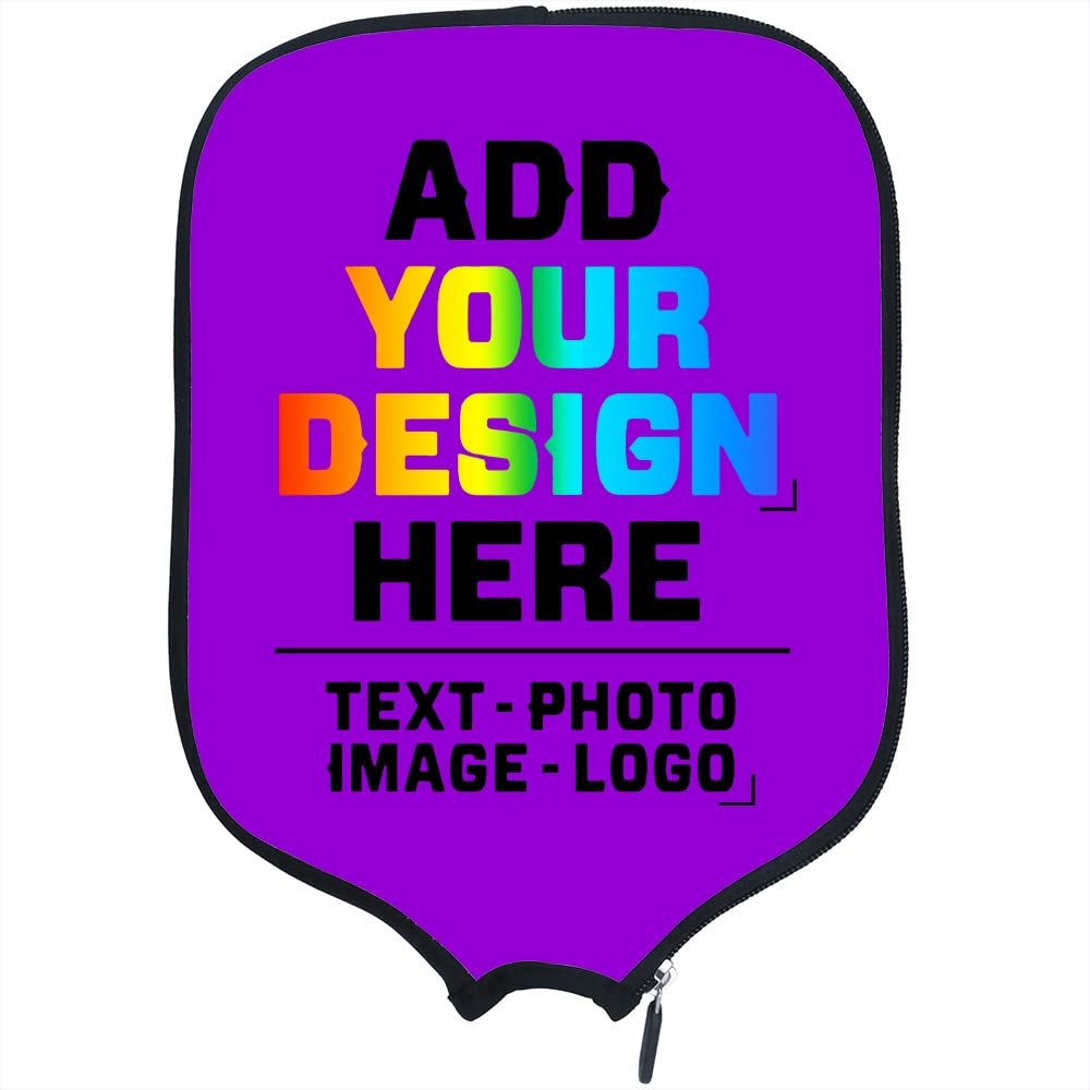 Custom Padded Pickleball Paddle Cover with Personalized Image Text Logo, Neoprene Case, Fits Most Paddles, Dark Violet, 8.26 x 11.6