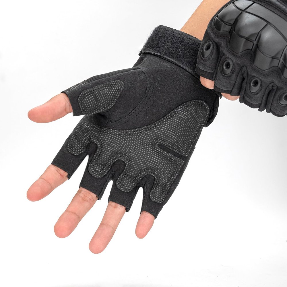 GCSIOM Tactical Fingerless Gloves Breathable, Non-Slip, Impact Resistant, Suitable for Outdoor Cycling, Motorcycle Riding, Rock Climbing (Black, X-Large)