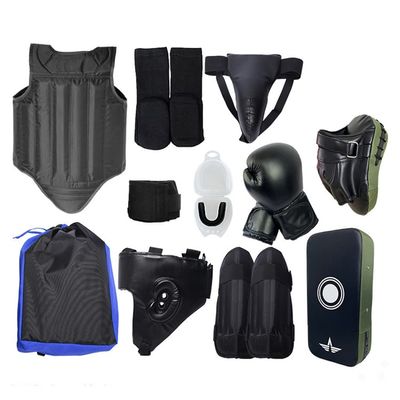 Sparring Gear Set Sparring Gear Set,Martial Arts Protector Equipments,Sanda Kickboxing Kit 11pcs Gear Set for Men (Color : Black1)