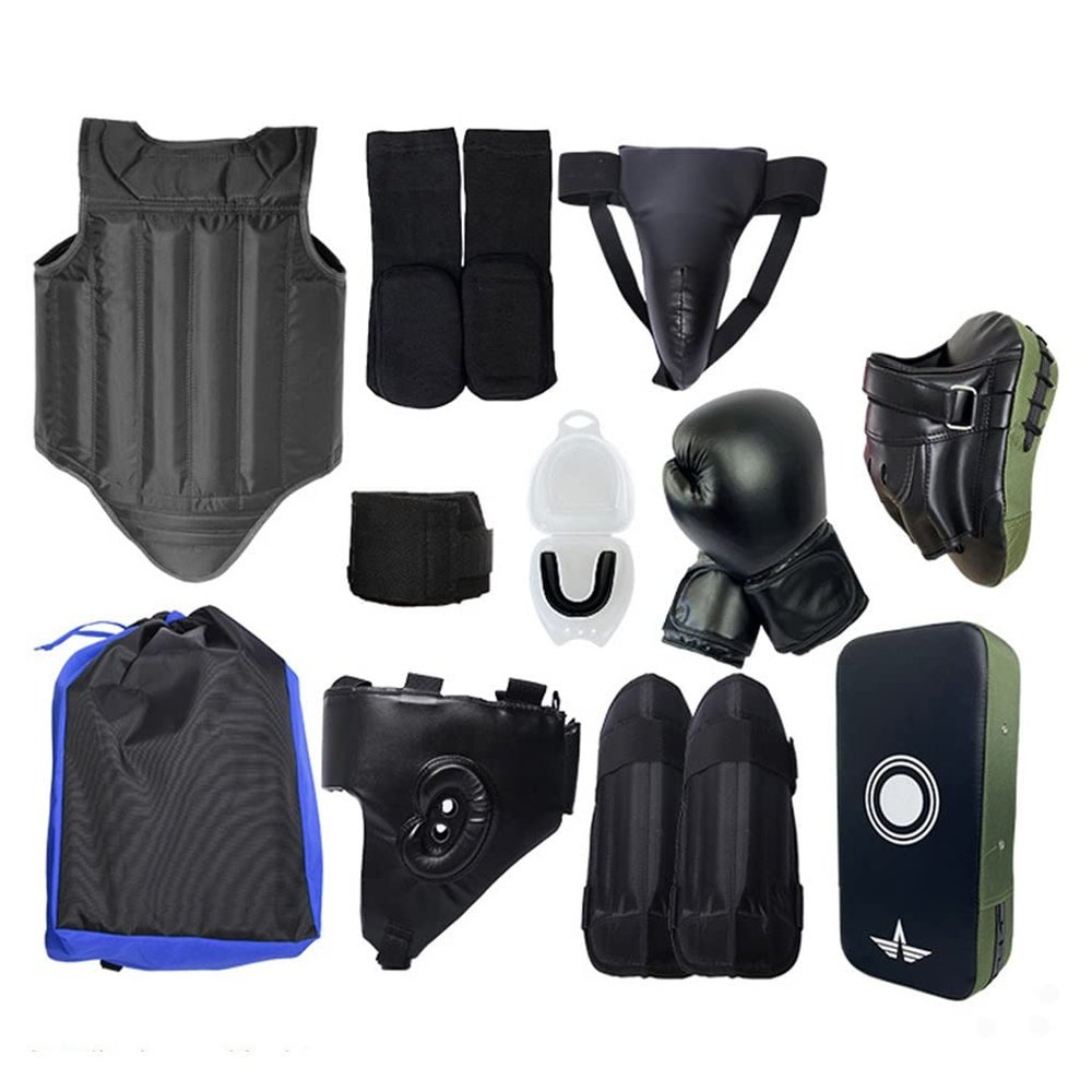 Sparring Gear Set Sparring Gear Set,Martial Arts Protector Equipments,Sanda Kickboxing Kit 11pcs Gear Set for Men (Color : Black1)