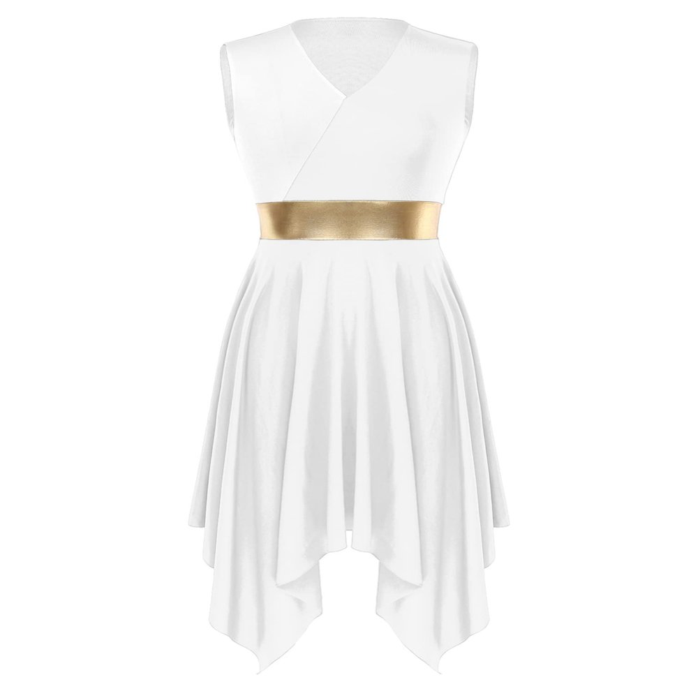 Vxuxlje Women's Liturgical Praise Dance Dress Color Block Irregular Hem Lyrical Worship Dancewear White Medium