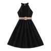 Children Dress Solid Color Hanging Neck Waist Collection Dress Princess Dress Fashion Outwear Girls (Black, 9-10 Years) view 1