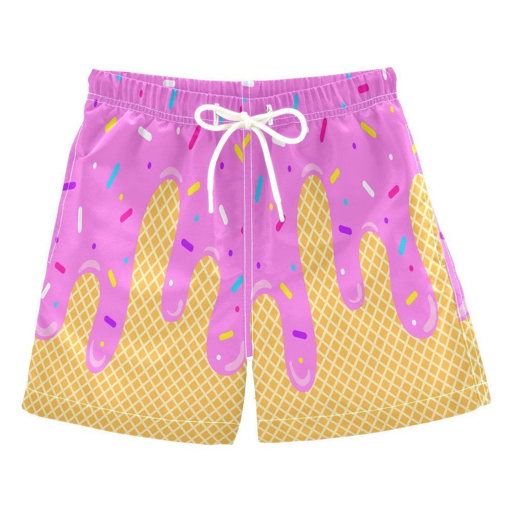 Ice Cream Boy Swim Trunks Waffle Or Cone Quick Dry Bathing Suit Swimsuit,Toddler Beach Board Shorts XL
