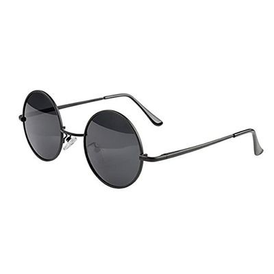 KUYYFDS Sunglasses Mens, Round Sunglasses Metal Frame UV Protection Circle Glasses Retro Eyewear for Men Women Black
