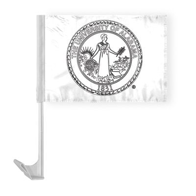 AGAS Alabama University Seal Car Flags - 7.5x10.5 inch Double-Layered Printed Polyester Fabric - 13" Flexible Plastic Pole for Attaching to Vehicle Window - Alabama University Parade Flags
