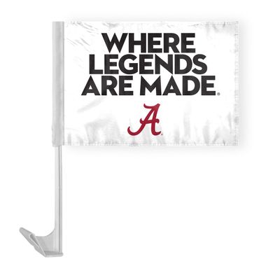 AGAS Crimson Tide Where Legends Are Made A Logo White Car Flags - 7.5x10.5 inch Double-Layered Printed Polyester Fabric - 13" Flexible Plastic Pole for Attaching to Vehicle Window - Crimson Tide White Car Flags