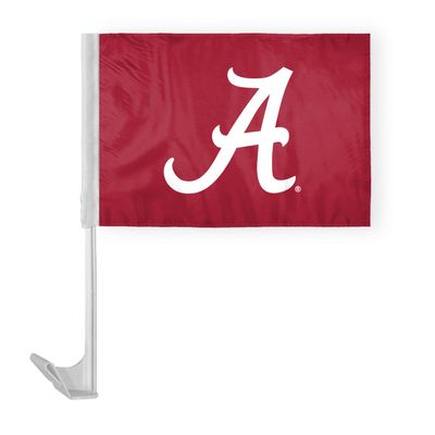 Alabama University Crimson Tide Primary A Logo Car Flags - 7.5x10.5 inch Double-Layered Printed Polyester Fabric - 13" Flexible Plastic Pole for Attaching to Vehicle Window - NCAA Licensed Alabama A Logo Car Flags