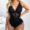 European and American Sexy Large Size Fun Underwear Strap Multi color Cross border Deep V Transparent Lace One Piece (Red, M) view 2
