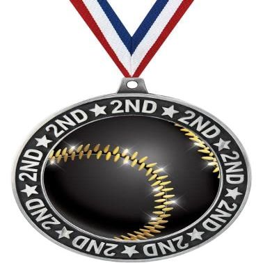 2.75" 2nd Place Baseball Shadow Medal Award, Silver Trophy Medal 100 Pack
