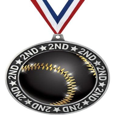 2.75" 2nd Place Baseball Shadow Medal Award, Silver Trophy Medal 100 Pack
