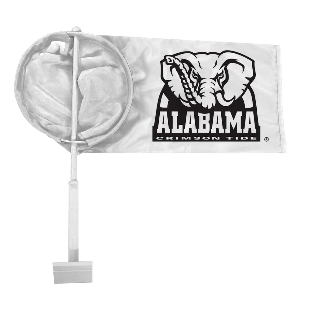 AGAS NCAA Alabama University Big Al White Car Windsock Flags - 9.5x18 inch Double-Layered Printed Wrap Knitted Polyester - 19" Windsock Pole Kit for Attaching to Vehicle Window