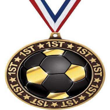 2.75" 1st Place Soccer Shadow Medal Award, Gold Trophy Medal 50 Pack