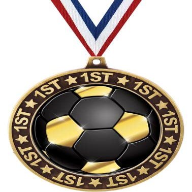 2.75" 1st Place Soccer Shadow Medal Award, Gold Trophy Medal 50 Pack
