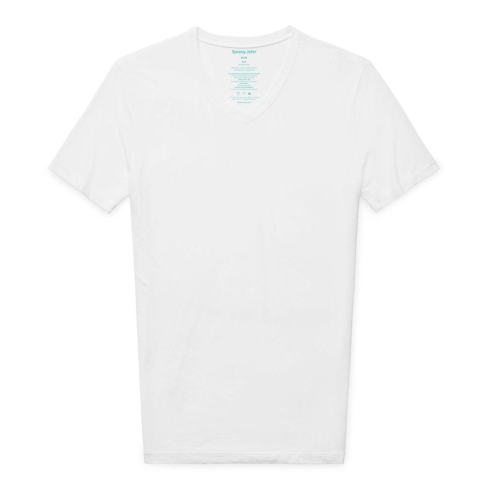 Tommy John Men's Second Skin 2.0 High Stylish V Neck Men's T-Shirt, Stay Tuck Design, Soft Comfortable Fit Premium Undershirt, Moisture Wicking Short Sleeve Mens T-Shirts, White, 4XL