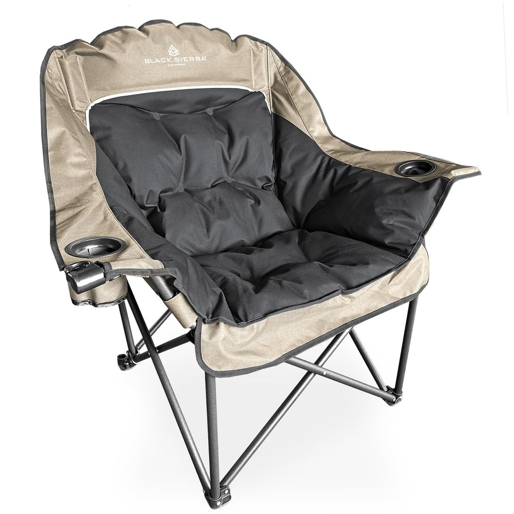 Black Sierra Oversized Camping Chair for Adults 400 lb Heavy Duty Folding Chair with Cup Holders & Carry Bag