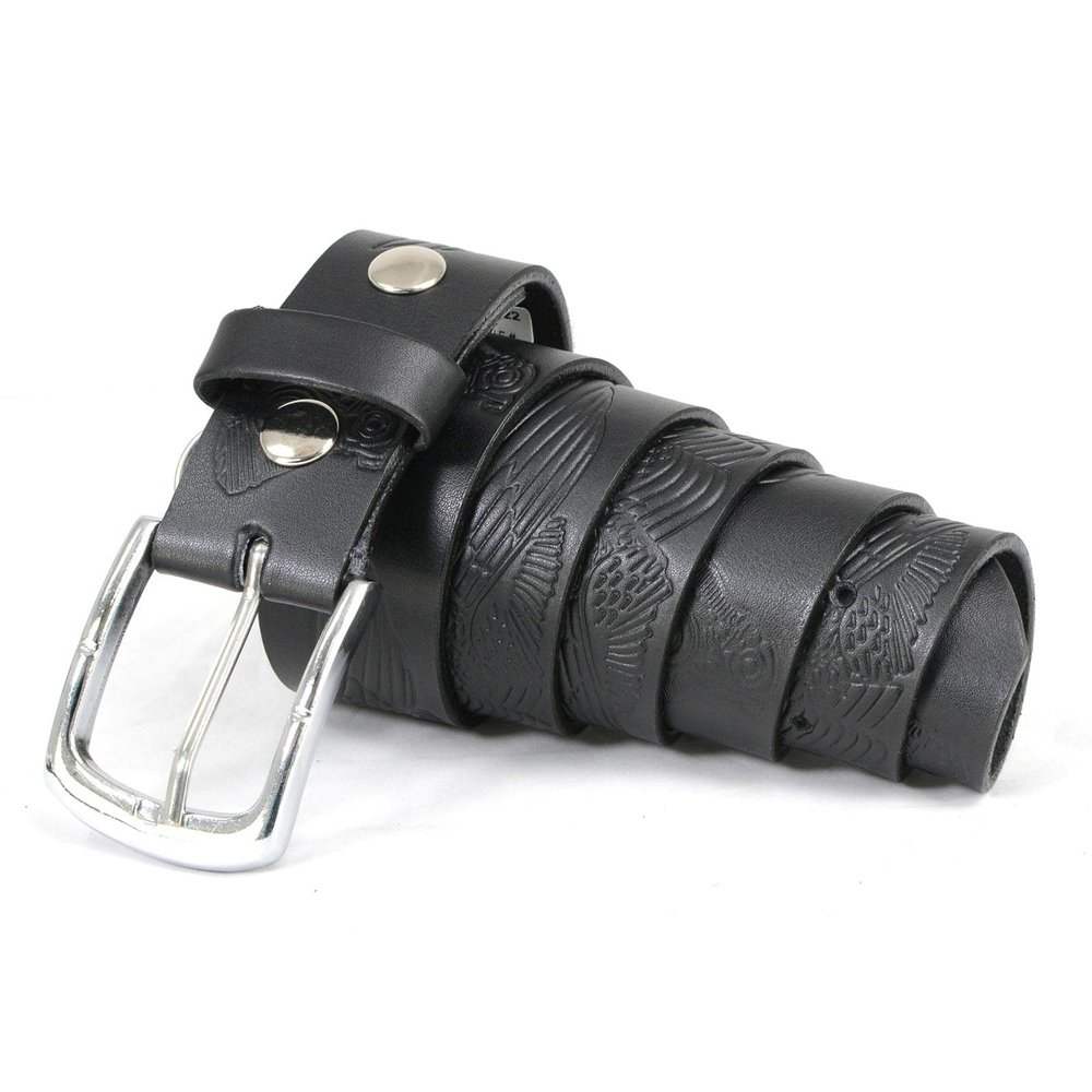 Milwaukee Leather MP7122 Men's Engine Block & Wings - Black Leather Belt w/Interchangeable Buckle - 1.5 inches Wide - 42