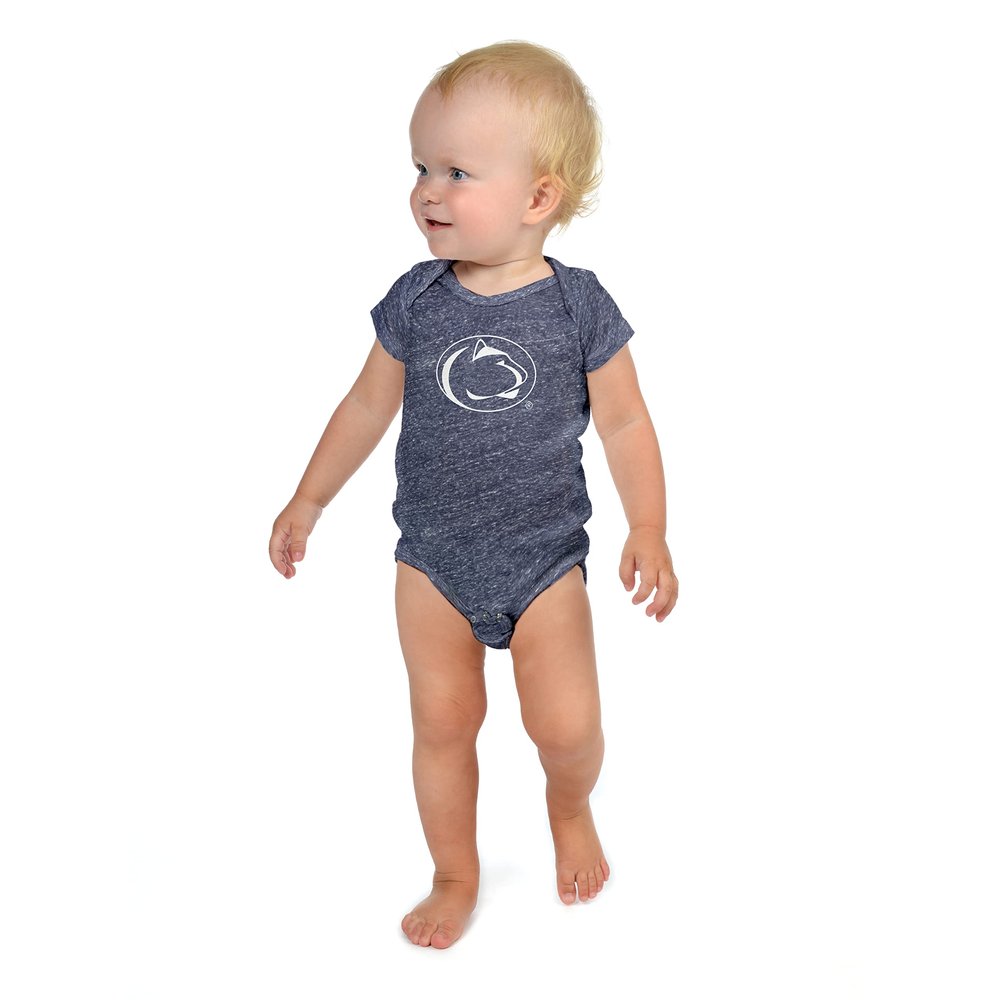 Little King NCAA Knobby Short Sleeve Romper Bodysuit-Big Logo-Penn State-Heathered Navy-0-3 Months
