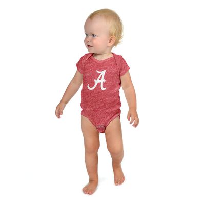 Little King NCAA Knobby Short Sleeve Romper Bodysuit-Big Logo-Alabama-Heathered Crimson-0-3 Months