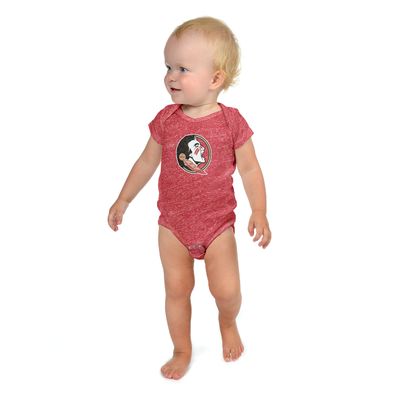 Little King NCAA Knobby Short Sleeve Romper Bodysuit-Big Logo-Florida State-Heathered Garnet-18 Months