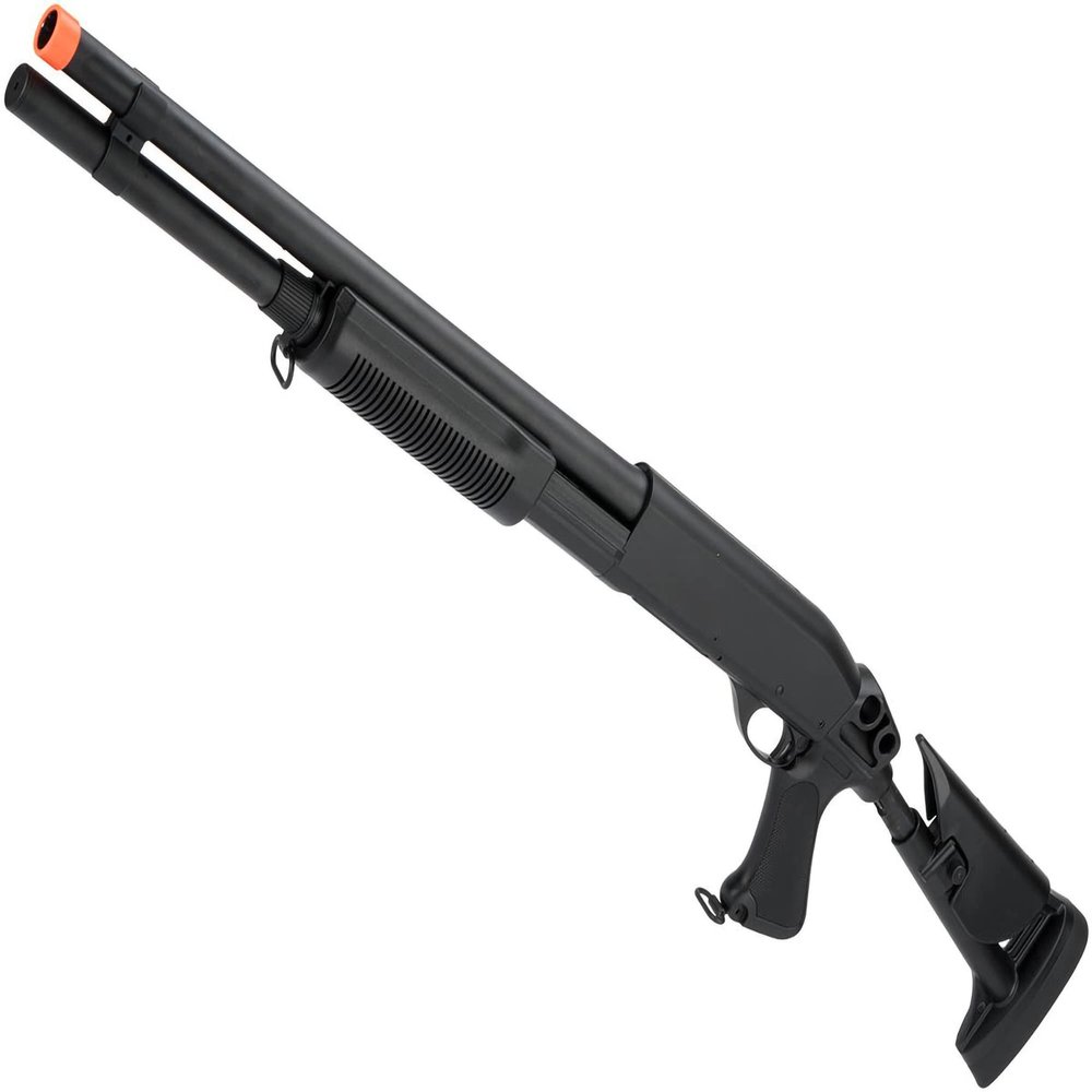 Evike Airsoft - CYMA Standard M870 3-Round Burst Multi-Airsoft Shotshell Loading Airsoft Shotgun (Model: Retractable Stock)