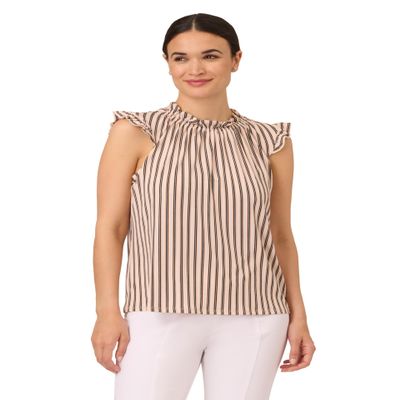 Adrianna Papell Diffusion Women's Ruffle Mock Neck Tank, Champagneblush Contrast Stripe, XL