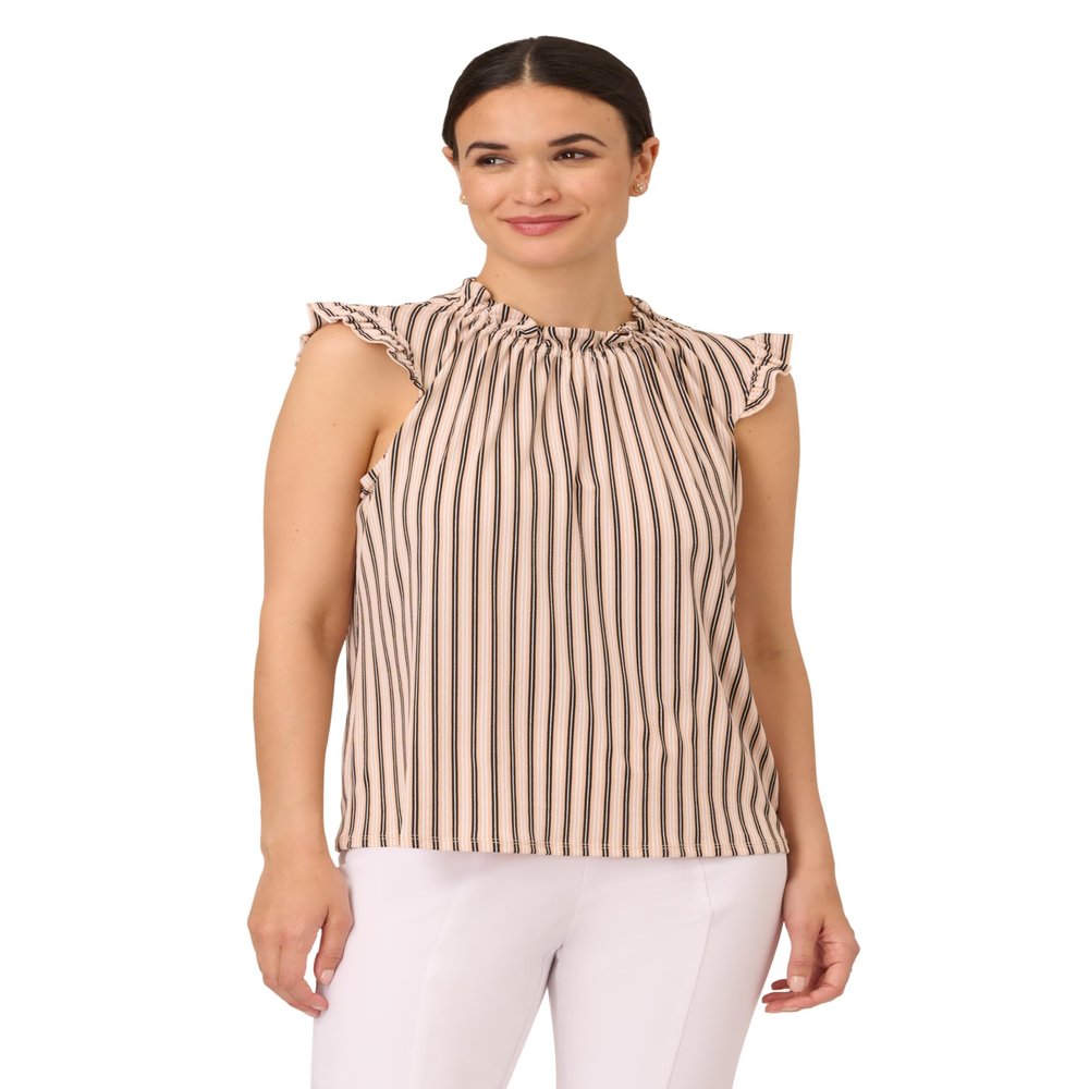 Adrianna Papell Diffusion Women's Ruffle Mock Neck Tank, Champagneblush Contrast Stripe, XL