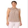 Adrianna Papell Diffusion Women's Ruffle Mock Neck Tank, Champagneblush Contrast Stripe, XL view 1