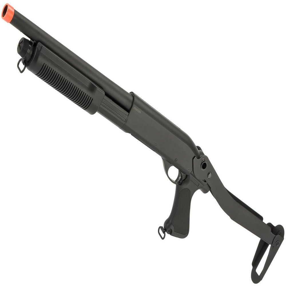 Evike Airsoft - CYMA Standard M870 3-Round Burst Multi-Airsoft Shotshell Loading Airsoft Shotgun (Model: Folding Stock CQB) - (PID: 63536)