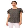Adrianna Papell Diffusion Women's Pleated Knit Double Sleeve Top, Black Painted Dots, S view 1
