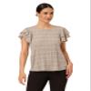 Adrianna Papell Diffusion Women's Pleated Knit Double Sleeve Top, Ivory Blooming Dot, L view 1