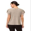 Adrianna Papell Diffusion Women's Pleated Knit Double Sleeve Top, Ivory Blooming Dot, L view 3
