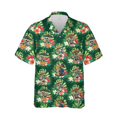 228CLOSET Skeleton Hawaiian Shirt for Men - Tropical Leaves Button Down Shirt Men, Mens Hawaiian Shirt Set 11 Size S