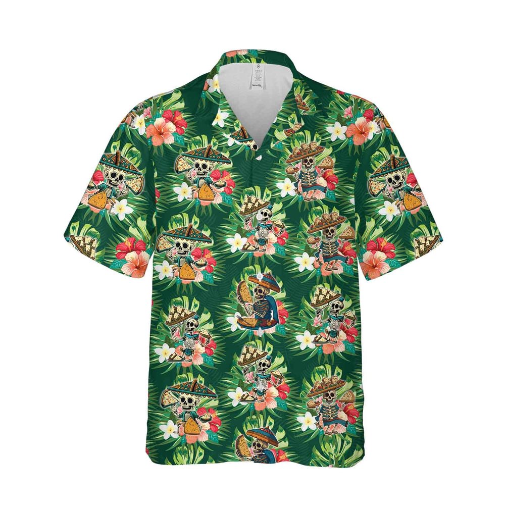 228CLOSET Skeleton Hawaiian Shirt for Men - Tropical Leaves Button Down Shirt Men, Mens Hawaiian Shirt Set 11 Size S
