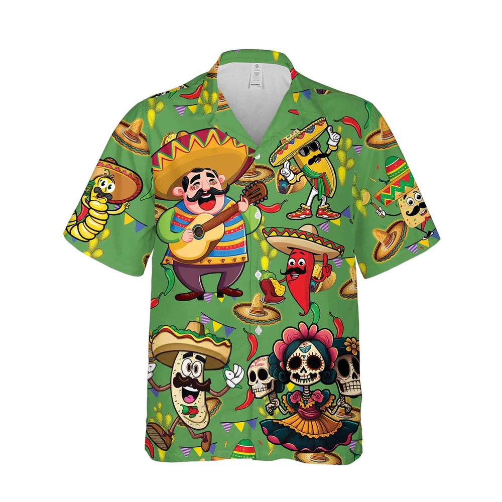 228CLOSET Mexican Guitarist Hawaiian Shirt for Men - Taco Button Down Shirt Men, Mens Hawaiian Shirt Set 11 Size 5XL