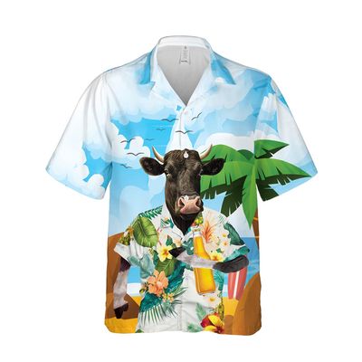 228CLOSET Black Angus Hawaiian Shirt for Men - Cow Lovers Button Down Shirt Men, Mens Hawaiian Shirt Set 16 Size S