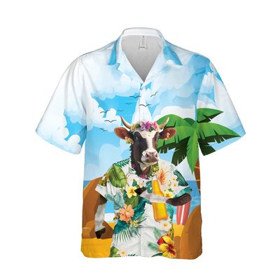228CLOSET Cow & Beer Hawaiian Shirt for Men - Cow Lovers Button Down Shirt Men, Mens Hawaiian Shirt Set 16 Size S