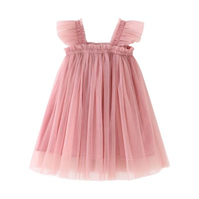 Toddler Girls Fly Sleeve Solid Tulle Princess Dress Dance Party Dresses Clothes Ball Gown Dresses for (Pink, 2-3 Years)