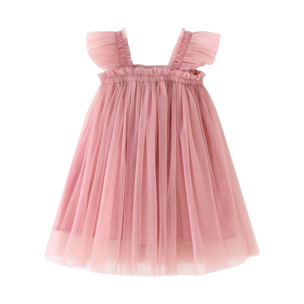Toddler Girls Fly Sleeve Solid Tulle Princess Dress Dance Party Dresses Clothes Ball Gown Dresses for (Pink, 2-3 Years)