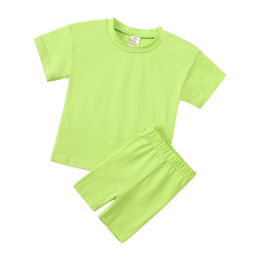 Kids Tales Teen Summer Outfits Set Boys Girls Drop Shoulder Tee Tops Athletic Shorts Round Neck Solid T-shirt+ Biker Shorts