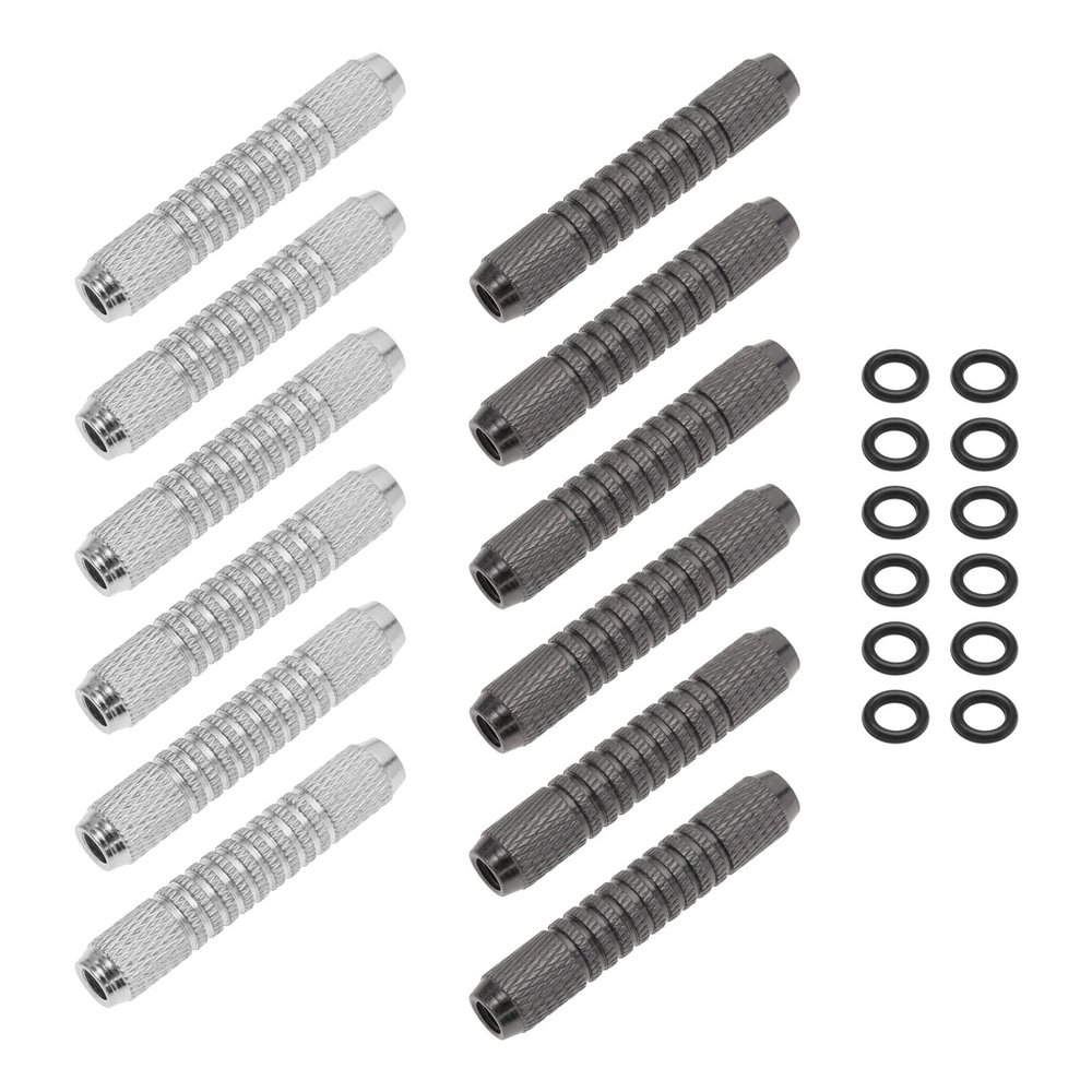 The Lord of the Tools 12PCS Dart Barrels with Dart Rubber O-Rings 14 Grams Replacement Dart Accessories 2BA Internal Thread (6 Black & 6 Silver)