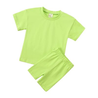 Kids Tales Teen Summer Outfits Set Boys Girls Drop Shoulder Tee Tops Athletic Shorts Round Neck Solid T-shirt+ Biker Shorts