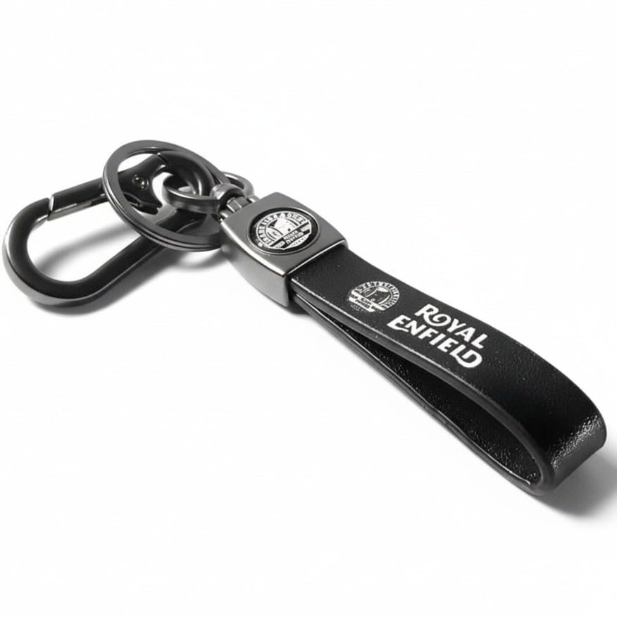 YaaNatural Yaa Catchy Premium Leather & Metal Keychain And Keyring Compatible With Royal Enfield (Black)