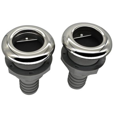 Mojiate 2Pcs Boat Plastic Thru Hull Grey Nylon Join 1 -Inch Scupper Valve,Top Cover 316 Stainless Steel Cover,and Equipped with A Water Baffle