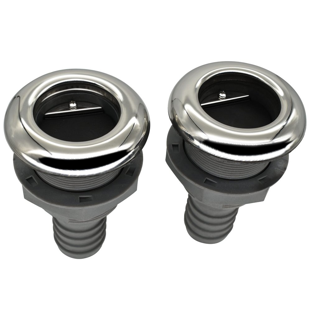 Mojiate 2Pcs Boat Plastic Thru Hull Grey Nylon Join 1 -Inch Scupper Valve,Top Cover 316 Stainless Steel Cover,and Equipped with A Water Baffle