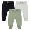 HAJAKADAS-Y Boys Girls 3-Pack Cotton Pull-On Baby Unisex Pants, Solid Color Leggings Pants(Black/Sage/Grey Melange, 6-12 Months) view 1