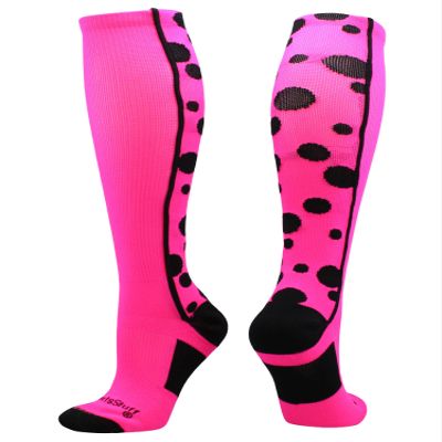 MadSportsStuff Crazy Dots Over the Calf Socks (Neon Pink/Black, Medium)
