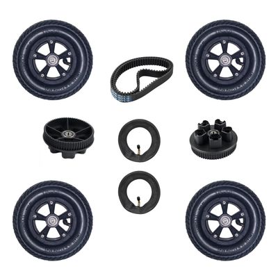 175mm Off-Road Pneumatic Electric Skateboard Wheels Kit - 4 Wheels, 2 Pulleys (66T), 2 Belts (360-5M), 2 Extra Tubes, Standard Skateboard Bearing Diameter 8mm, Fits 2in1 Electric Longboards