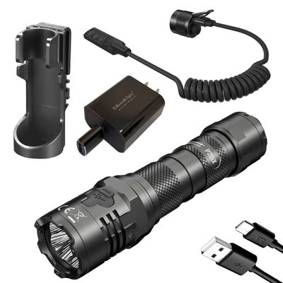 EdisonBright Nitecore P20iX 4000 Lumen USB Rechargeable Professional Tactical Flashlight, RSW2i Remote Switch Bundle Charging Adapter