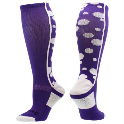 MadSportsStuff Crazy Dots Over the Calf Socks (Purple/White, Large) - Purple/White,Large